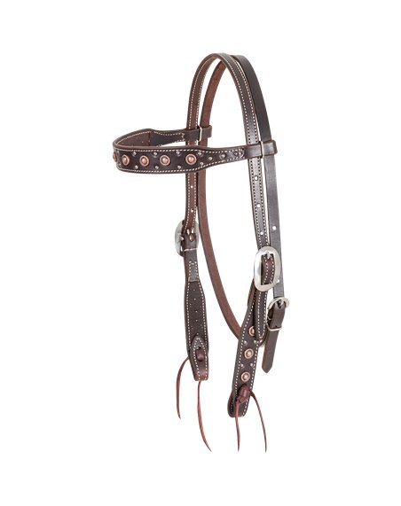 Bride en cuir Chocolate Rope Edge Martin Saddlery Antique Copper Dots