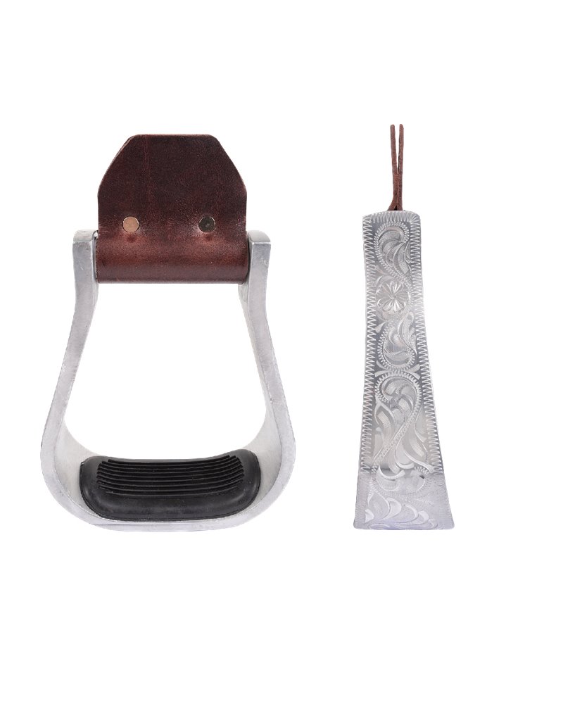 ENGRAVED ALUMINUM RUBBER TREAD STIRRUP 2" DEEP Martin Saddlery