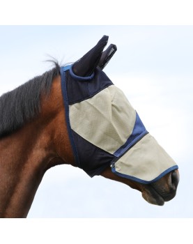 PVC ANTI-FLY MASK WITH EARS COVER AND ZIP TAN/BLUE