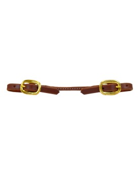 ROLLED HARNESS LEATHER CURB STRAP - BRASS...