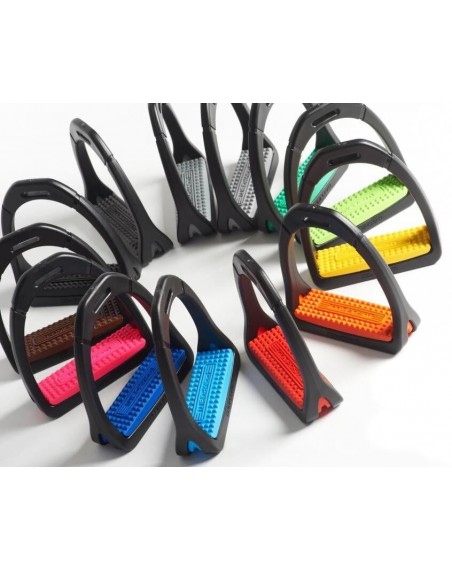 Polymer stirrups with colored rubber pads