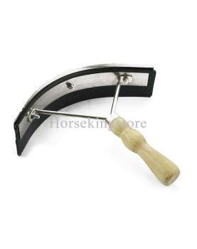Metal curved sweat scraper with wooden handle