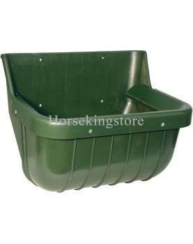 Shatter-proof plastic feed trough with feed saver